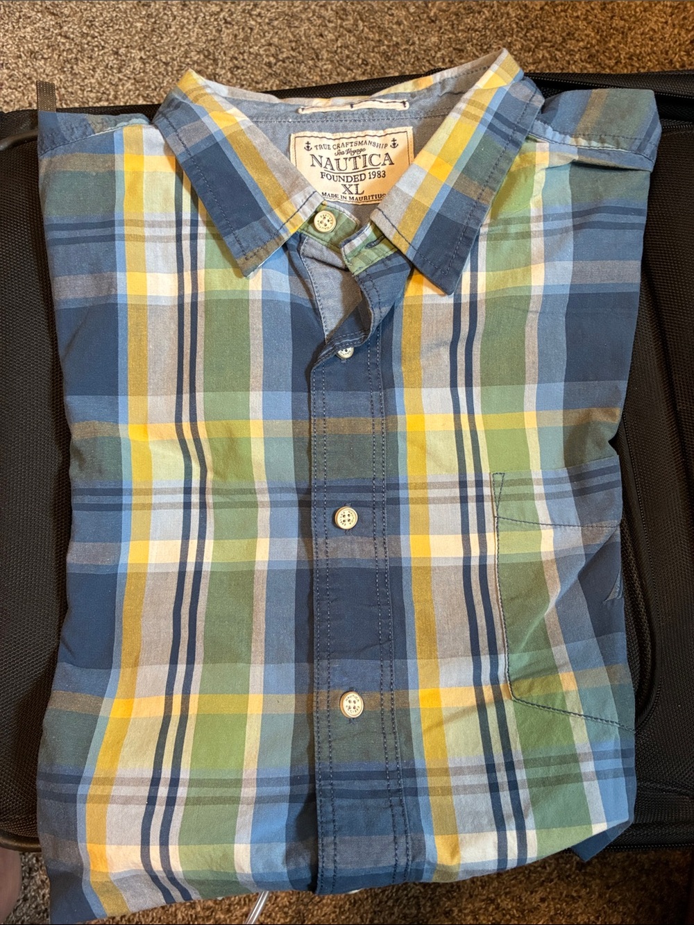 Nautica Plaid Short-Sleeve Button-Down Shirt - Blue, Green, Yellow